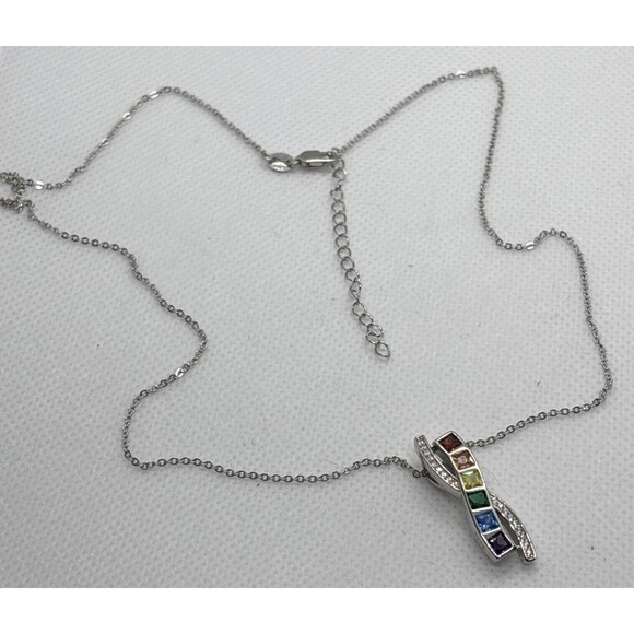 Cynthia Rowley New York Rainbow CZ Pendant 18 -20'' Necklace Sterling 925 Silver - Picture 7 of 10
